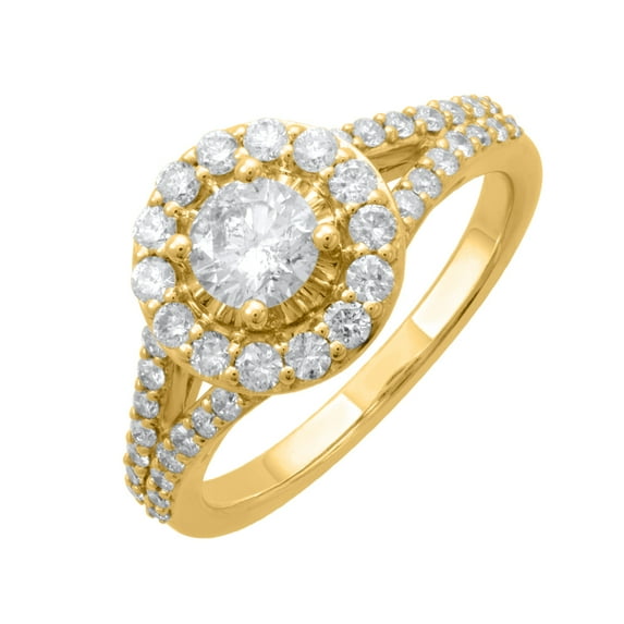 1.02 Carat Halo Prong Set Diamond Engagement Ring in 14K Yellow Gold (Ring Size 7) (I1-I2 Clarity)
