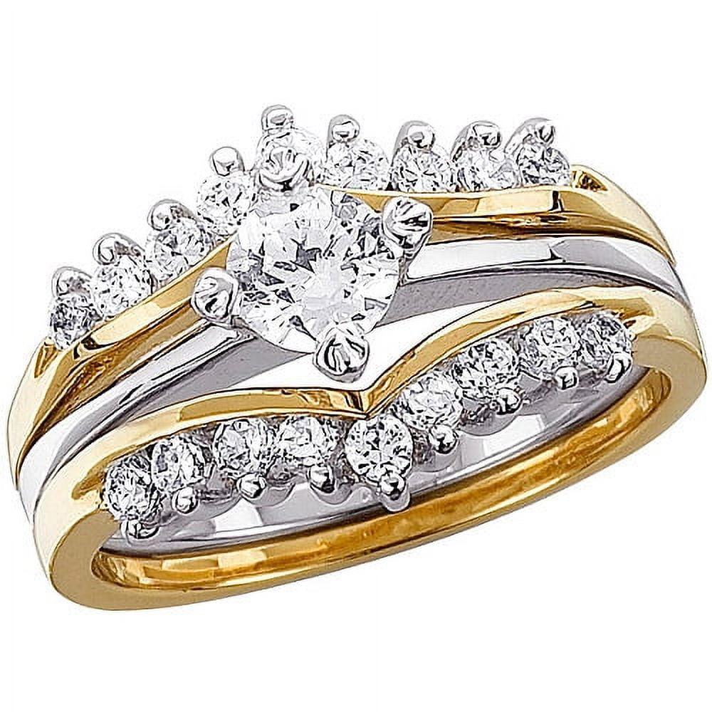 1.02 Carat T.G.W. CZ Two-Tone Wedding Ring Set