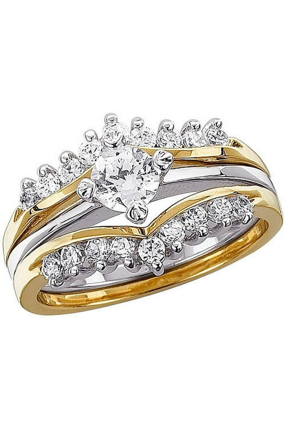 1.02 Carat T.G.W. Cubic Zirconia Two-Tone Wedding Ring Set