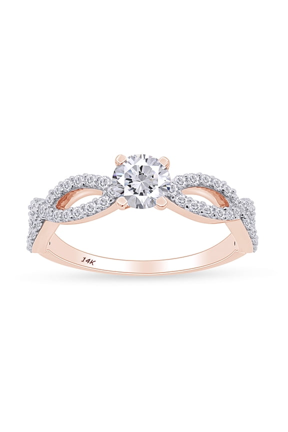 1.02 Ct White Natural Diamond Infinity Engagement Ring in 14k Rose Gold Ring Size - 7