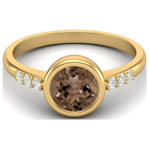Mooneye 1.02 Ctw Round Smoky Quartz 925 Sterling Silver Gold Vermeil Solitaire Women Gifts Ring