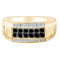 AFFY 1.03 Carat Round Black & White Natural Diamond Men's Anniversary Ring 14k Yellow Gold Over Sterling Silver Ring Size-9