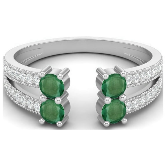 1.04 Cts Emerald Front Open 925 Sterling Silver Split Shank Engagement Women Mother's Day Gift Rings