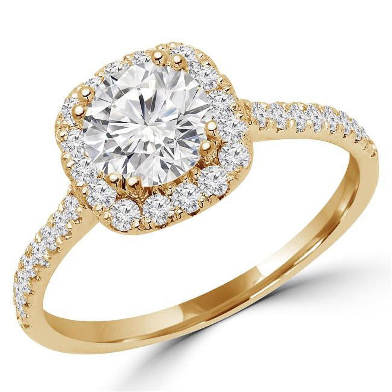 1.05 CTW Round Diamond Halo Engagement Ring in 14K Yellow Gold - Size 7 ...