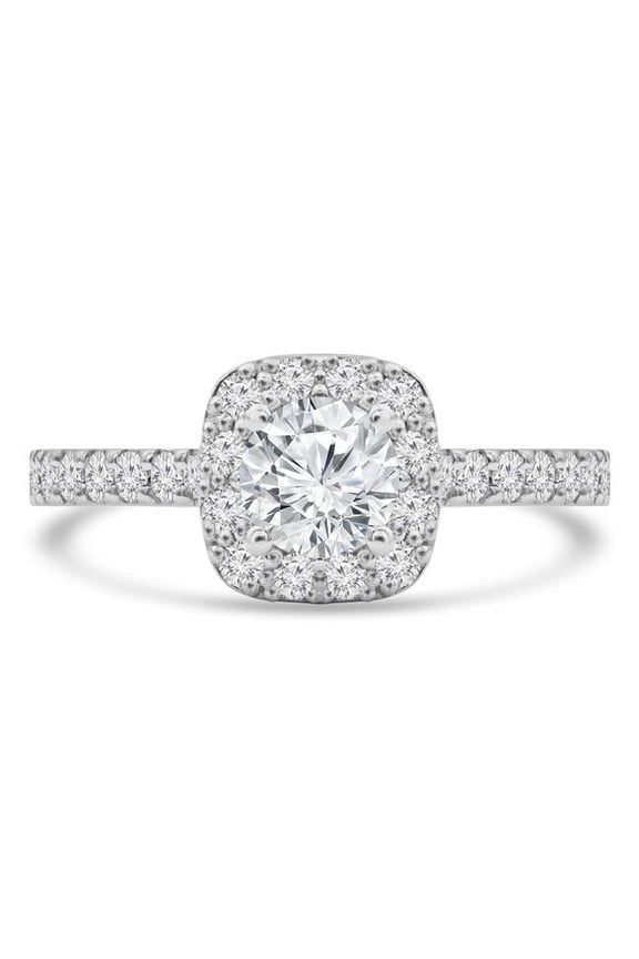 1.05 CTW Round Lab Created Diamond Cathedral Solitaire with Accents Engagement Ring in 14K White Gold - Size 3.5