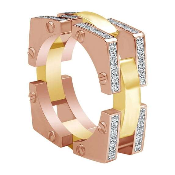 AFFY 1.05 Carat (Cttw) Round Cut White Natural Diamond 8.5MM Two-Tone Wedding Band Ring in 14K Solid Rose Gold