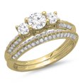 thumbnail image 1 of 1.05 Carat (ctw) 18K Yellow Gold Round Cut Diamond Ladies 3 Stone Bridal Engagement Ring With Matching Band Set 1 CT, 1 of 1