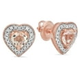 thumbnail image 1 of 1.05 Carat (ctw) Sterling Silver Heart Cut Morganite & Round Cut White Diamond Ladies Halo Stud Earrings 1 CT, 1 of 4
