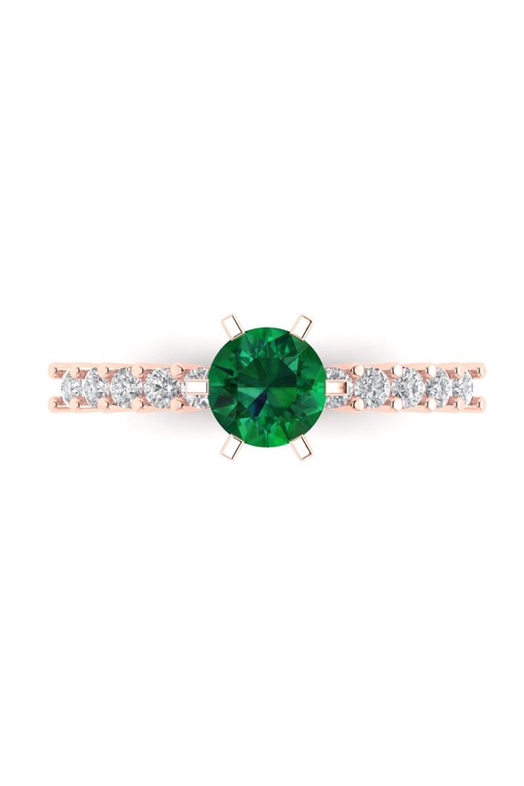 Solitaire with Accents Engagement Ring for Women - 1.05ct Simulated Emerald in 18K Rose Gold Promise Ring