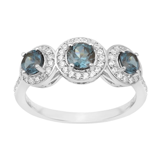 1.05 Ct Round London Blue Topaz Gemstone 925 Sterling Silver 3-Stone Women Engagement Ring