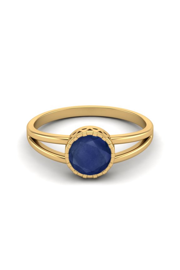 1.05 Cts Round Bezel Set Blue Sapphire 925 Sterling Silver Gold Vermeil Split Shank Women Valentines Day Gifts Rings