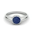 thumbnail image 1 of 1.05 Cts Round Bezel Set Blue Sapphire 925 Sterling Silver Split Shank Women Valentines Day Gifts Rings, 1 of 3
