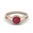 thumbnail image 1 of 1.05 Cts Round Shape Bezel Set Ruby Glass Filled Solitaire 925 Sterling Silver Rose Vermeil Split Shank Mother's Day Gift Rings, 1 of 3