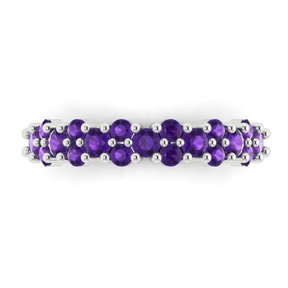 1.05 ct Brilliant Round Cut Natural Amethyst 18K White Gold Band SZ 7.75