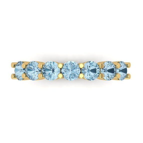 1.05 ct Brilliant Round Cut Natural Swiss Blue Topaz 18K Yellow Gold Stackable Band SZ 10.5