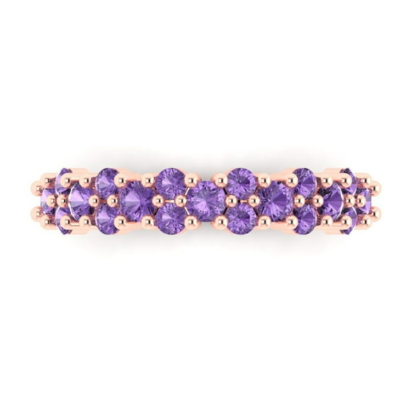 0.98 ctw Wedding Band for Women - 14K Rose Gold Simulated Alexandrite Stackable Eternity Ring