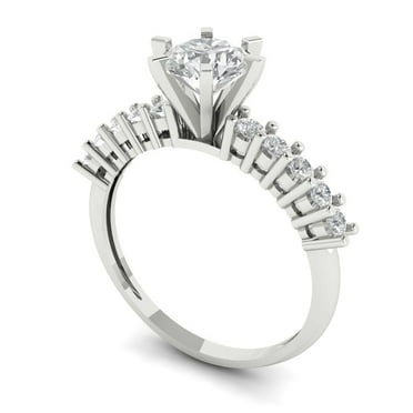 1.05 ct Brilliant Round Cut VVS1 White Sapphire 14k White Solid Gold Solitaire with Accents Wedding Bridal Anniversary Engagement Ring size 9.25