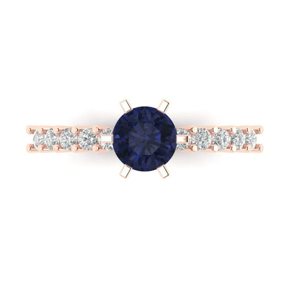 Solitaire with Accents Engagement Ring for Women - 1.05ct Simulated Blue Sapphire in 14K Rose Gold Promise Ring