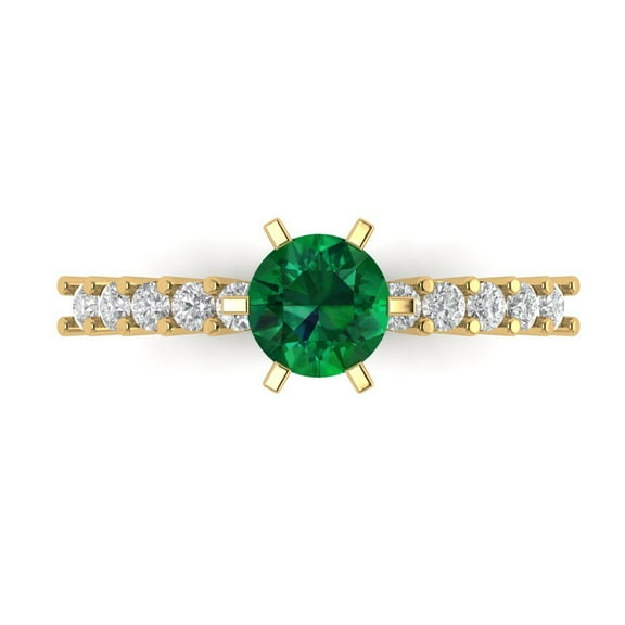 Solitaire with Accents Engagement Ring for Women - 1.05ct Simulated Emerald in 14K Yellow Gold Promise Ring