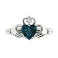 thumbnail image 1 of Clara Pucci 14K White Gold Solid Gold LondonBlueTopaz Claddagh Anniversary Ring for Women - 1.05 cttw Heart Cut, 1 of 8