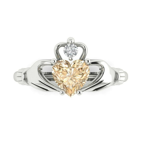 1.05 ctw Claddagh Anniversary Ring for Women | Heart Cut Natural Morganite | Hyperallergenic Solid 18K White Gold