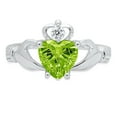 thumbnail image 1 of 1.05 ct Heart Cut Natural Peridot Claddagh 14K White Gold Womens Engagement Ring, 1 of 3