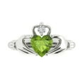 thumbnail image 1 of 1.05 ctw Claddagh Anniversary Ring for Women | Heart Cut Natural Peridot | Hyperallergenic Solid 14K White Gold, 1 of 5