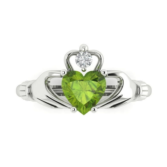 1.05 ct Heart Cut Natural Peridot Claddagh Engagement Ring for Women in 18K White Gold