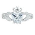 thumbnail image 1 of 1.05 ct Heart Cut Simulated Blue Diamond Claddagh 18K White Gold Womens Engagement Ring, 1 of 4