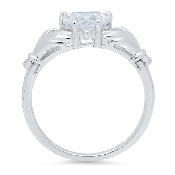 1.05 ct Heart Cut Simulated Blue Diamond Claddagh Engagement Ring for Women in 14K White Gold