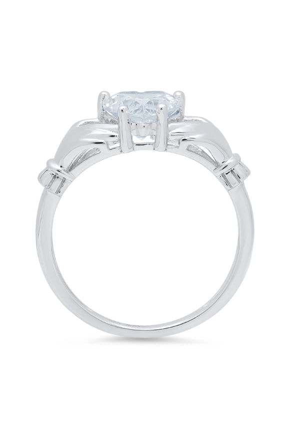 1.05 ct Heart Cut Simulated Blue Diamond Claddagh Engagement Ring for Women in 14K White Gold