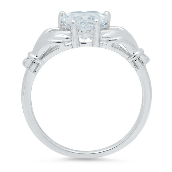 1.05 ct Heart Cut Simulated Blue Diamond Claddagh Engagement Ring for Women in 18K White Gold