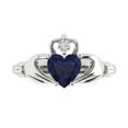 thumbnail image 1 of 1.05 ct Heart Cut Simulated Blue Sapphire Claddagh Engagement Ring for Women in 18K White Gold, 1 of 5