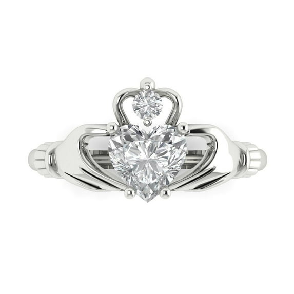 1.05 ctw Claddagh Anniversary Ring for Women | Heart Cut Zirconia Diamond | Hyperallergenic Solid 18K White Gold
