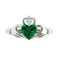 thumbnail image 1 of 1.05 ctw Claddagh Anniversary Ring for Women | Heart Cut Simulated Emerald | Hyperallergenic Solid 18K White Gold, 1 of 5