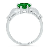 1.05 ct Heart Cut Simulated Emerald Claddagh Engagement Ring for Women in 18K White Gold