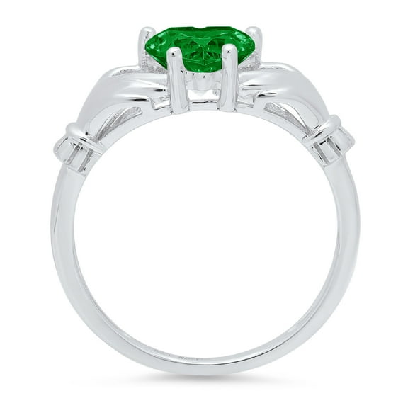 1.05 ct Heart Cut Simulated Emerald Claddagh Engagement Ring for Women in 18K White Gold