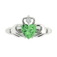 thumbnail image 1 of 1.05 ctw Claddagh Anniversary Ring for Women | Heart Cut Simulated Green Diamond | Hyperallergenic Solid 18K White Gold, 1 of 5