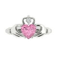 thumbnail image 1 of 1.05 ctw Claddagh Anniversary Ring for Women | Heart Cut Simulated Pink Diamond | Hyperallergenic Solid 14K White Gold, 1 of 5