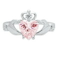 thumbnail image 1 of 1.05 ct Heart Cut Simulated Pink Diamond Claddagh 18K White Gold Womens Engagement Ring, 1 of 4