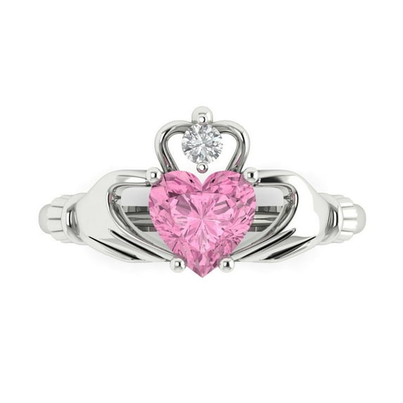 1.05 ct Heart Cut Simulated Pink Diamond Claddagh Engagement Ring for Women in 18K White Gold