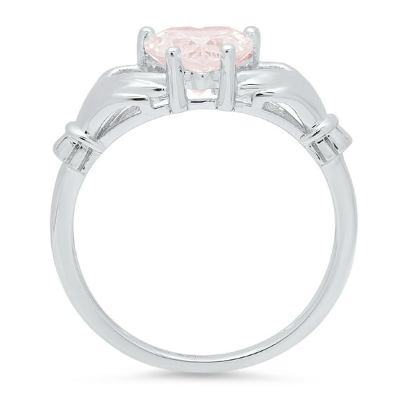 1.05 ct Heart Cut Simulated Pink Diamond Claddagh Engagement Ring for Women in 18K White Gold