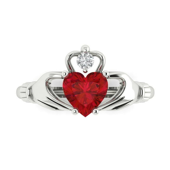 1.05 ct Heart Cut Simulated Pink Tourmaline Claddagh Engagement Ring for Women in 14K White Gold