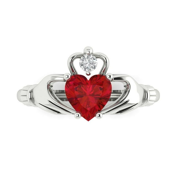 1.05 ct Heart Cut Simulated Pink Tourmaline Claddagh Engagement Ring for Women in 18K White Gold