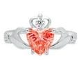 thumbnail image 1 of 1.05 ct Heart Cut Simulated Red Diamond Claddagh 14K White Gold Womens Engagement Ring, 1 of 3