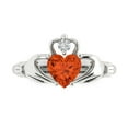 thumbnail image 1 of 1.05 ctw Claddagh Anniversary Ring for Women | Heart Cut Simulated Red Diamond | Hyperallergenic Solid 18K White Gold, 1 of 5