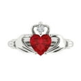 thumbnail image 1 of 1.05 ct Heart Cut Simulated Ruby Claddagh Engagement Ring for Women in 18K White Gold, 1 of 5