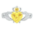 thumbnail image 1 of 1.05 ct Heart Cut Simulated Yellow Diamond Claddagh 18K White Gold Womens Engagement Ring, 1 of 4