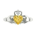 thumbnail image 1 of 1.05 ctw Claddagh Anniversary Ring for Women | Heart Cut Simulated Yellow Diamond | Hyperallergenic Solid 18K White Gold, 1 of 5