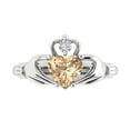 thumbnail image 1 of Clara Pucci 14K White Gold 1.05ct YellowMoissanite Claddagh Ring for Women, 1 of 8